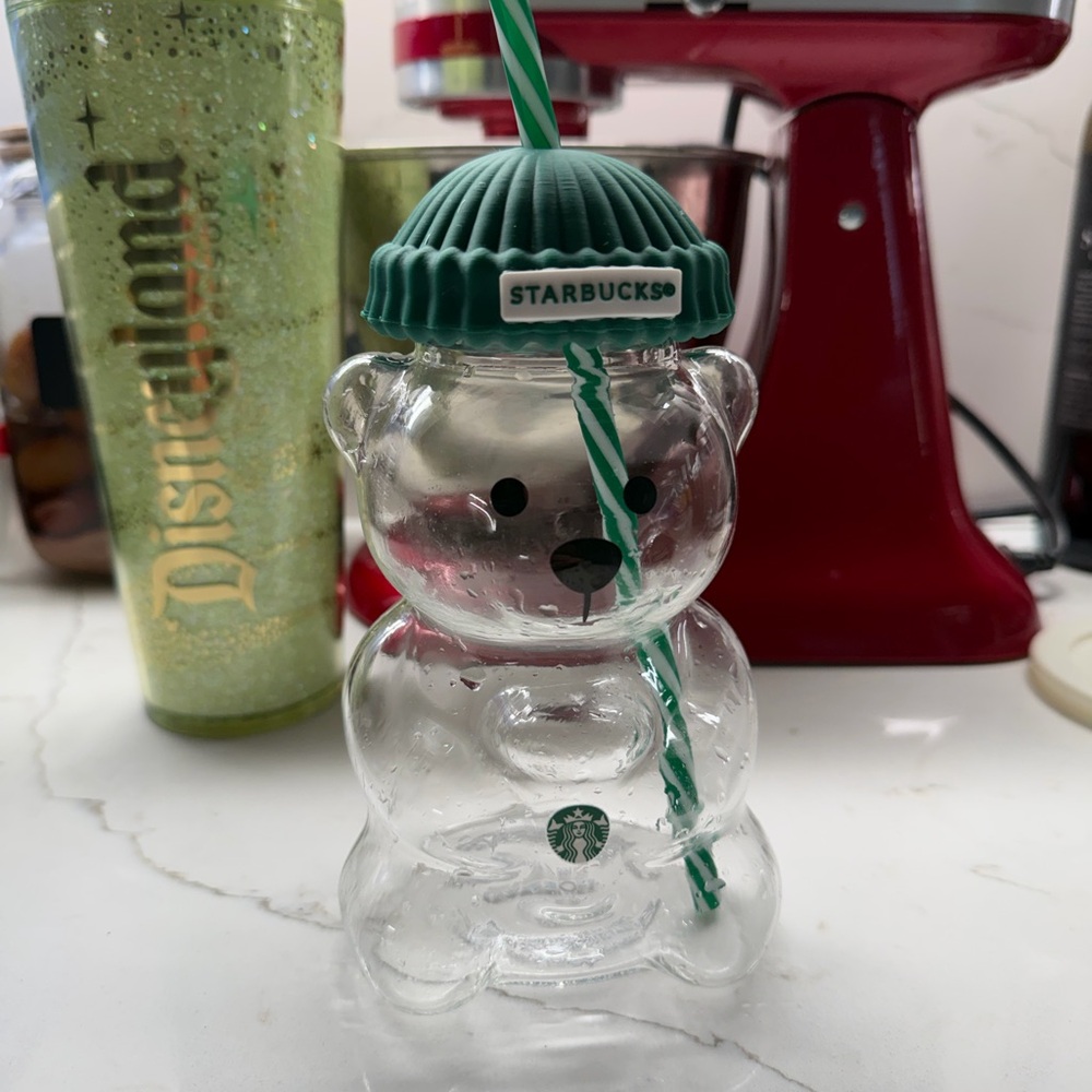 Starbucks Clear Glass Tumbler with Green Straw